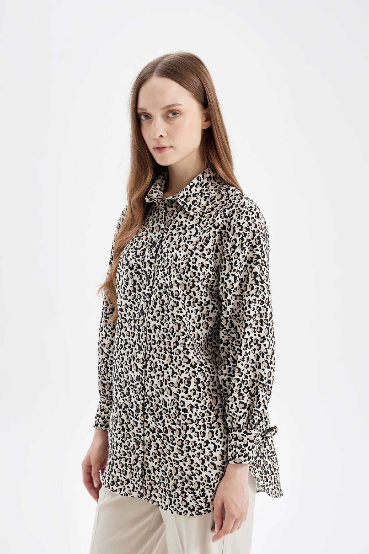 Relax Fit Leopar Desenli Uzun Kollu Gömlek Tunik D2608ax24au