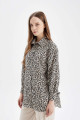 Relax Fit Leopar Desenli Uzun Kollu Gömlek Tunik D2608ax24au
