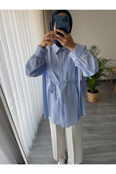 PİLE DETAY GİZLİ DÜĞME BEL BAĞLAMALI TESETTÜR GÖMLEK