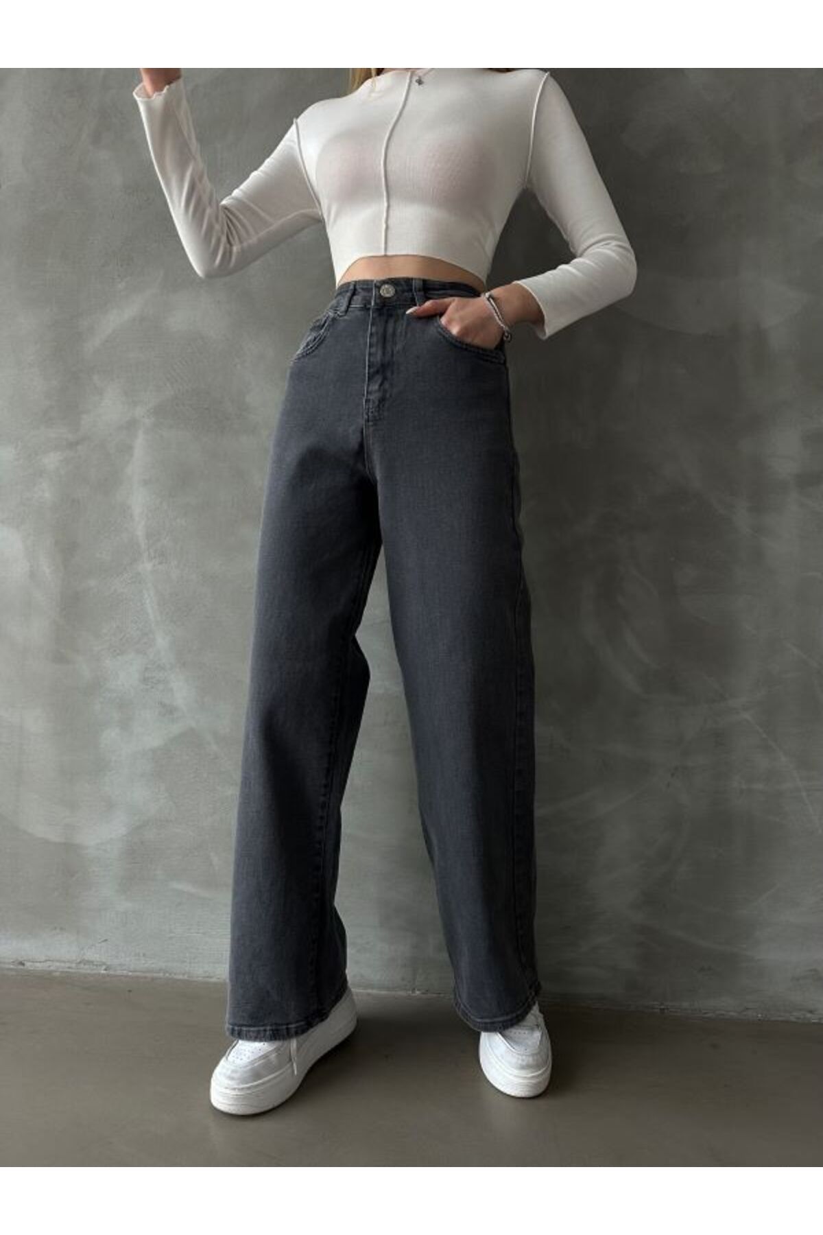 VİVAJOY Kadın Antrasit Gri Yüksek Bel Power Likralı Salaş Palazzo Jeans VİVAJOY Kadın Antrasit Gri Yüksek Bel Power Likralı Salaş Palazzo Jeans