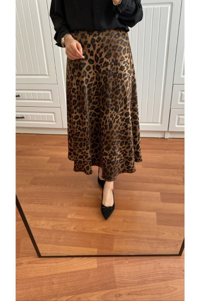 Leoparlı Ipek Saten Etek Leoparlı Ipek Saten Etek