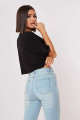 Optimistic Baskılı Dikiş Detaylı Çift Renk Siyah Crop T-shirt