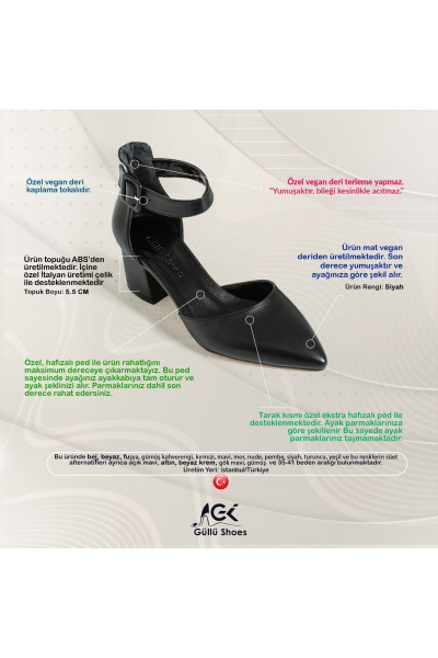 Kadin Siyah Topuklu Ayakkabı Abiye Stiletto Kalın Topuk Gelinlik Ayakkabisi 5.5cm