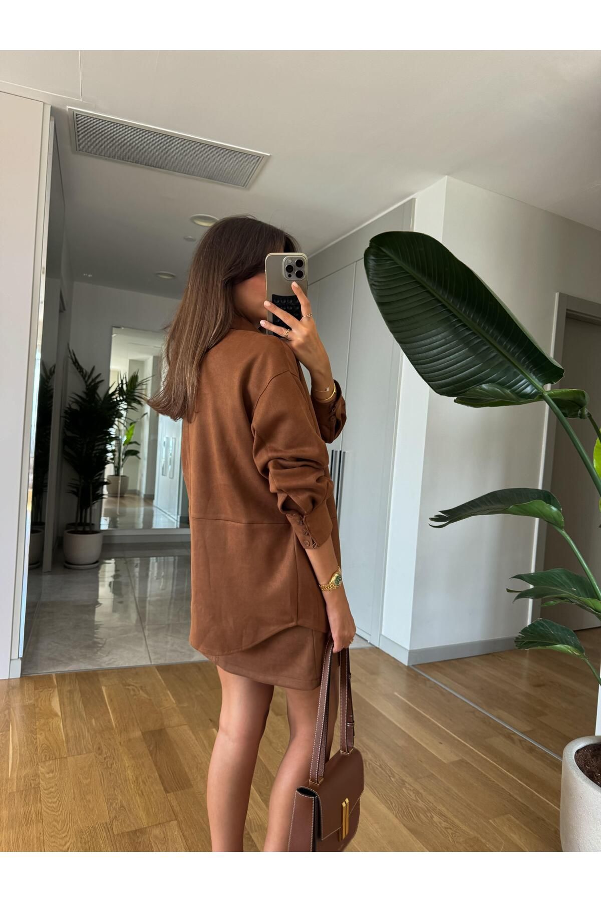 Süet Oversize Gömlek-Taba Süet Oversize Gömlek-Taba