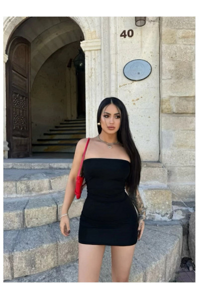 Kadın Siyah Mini Straplez Elbise Kadın Siyah Mini Straplez Elbise