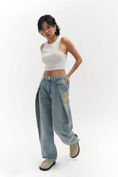 Mai Collection Mirca Pileli Mavi Jean Pantolon Mai Collection Mirca Pileli Mavi Jean Pantolon