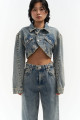 Mai Collection Cali Çapraz Detay Kirli Yeşil Crop Jean Ceket Mai Collection Cali Çapraz Detay Kirli Yeşil Crop Jean Ceket