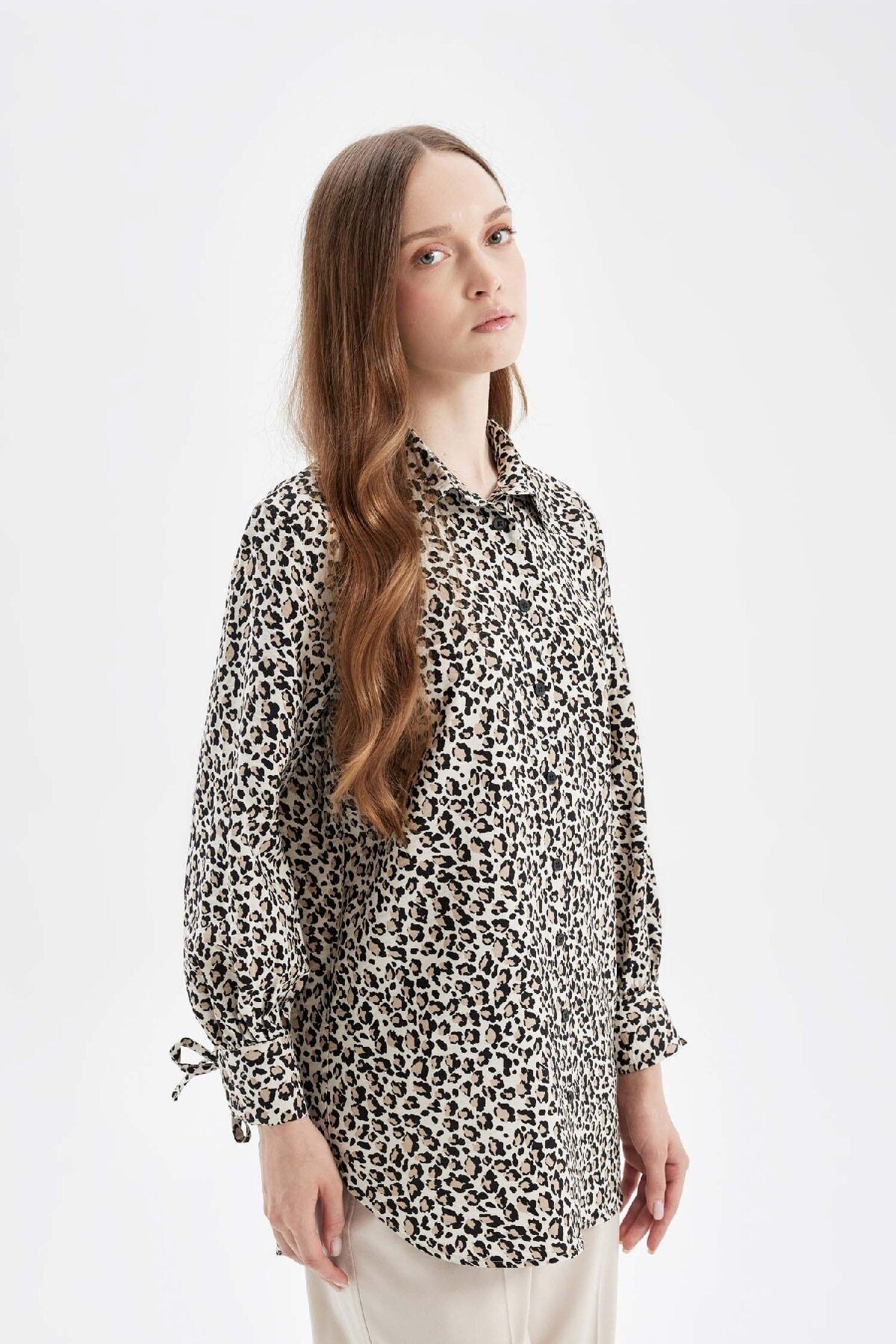 Relax Fit Leopar Desenli Uzun Kollu Gömlek Tunik D2608ax24au