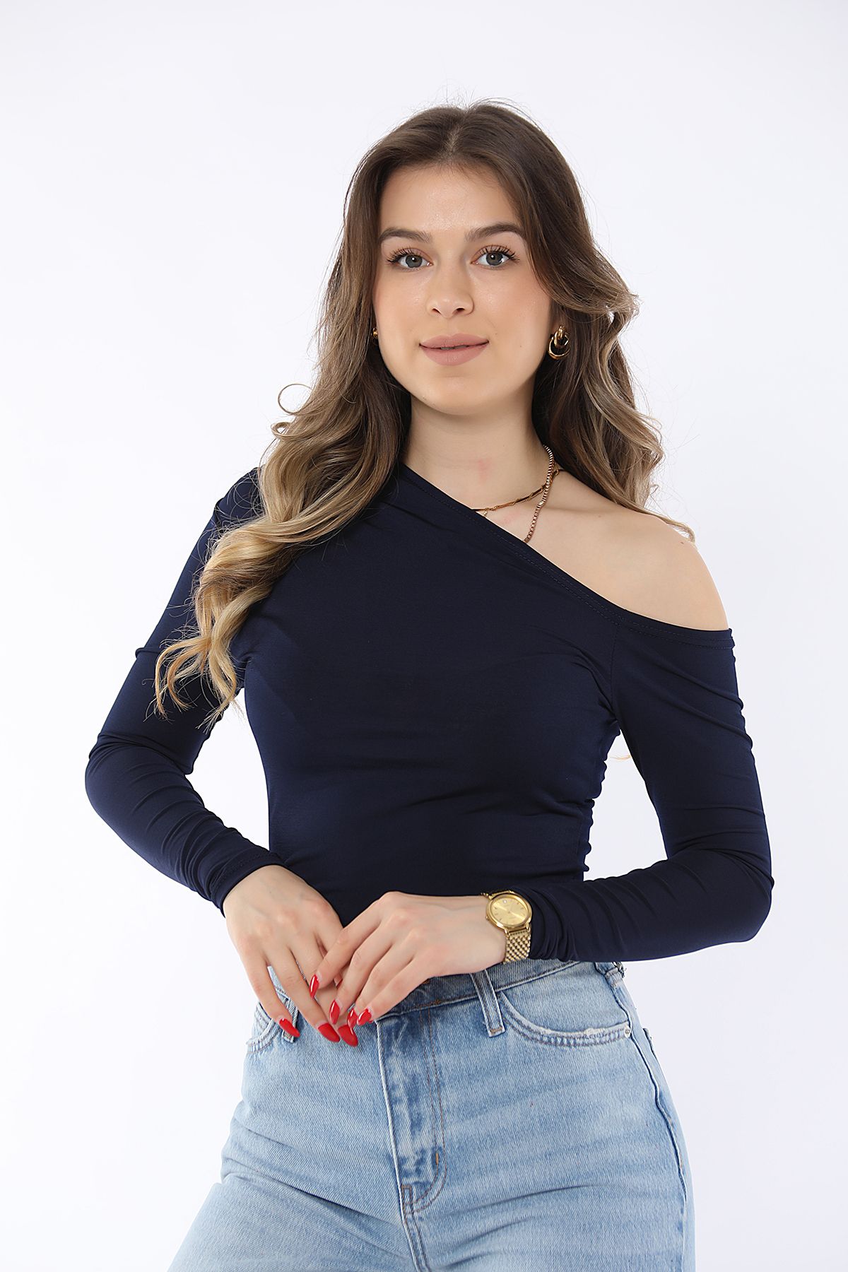 Kadın Tek Omuz Büzgülü Sendy Bluz P24s191-0903 Kadın Tek Omuz Büzgülü Sendy Bluz P24s191-0903