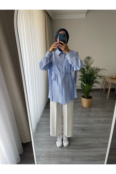 PİLE DETAY GİZLİ DÜĞME BEL BAĞLAMALI TESETTÜR GÖMLEK