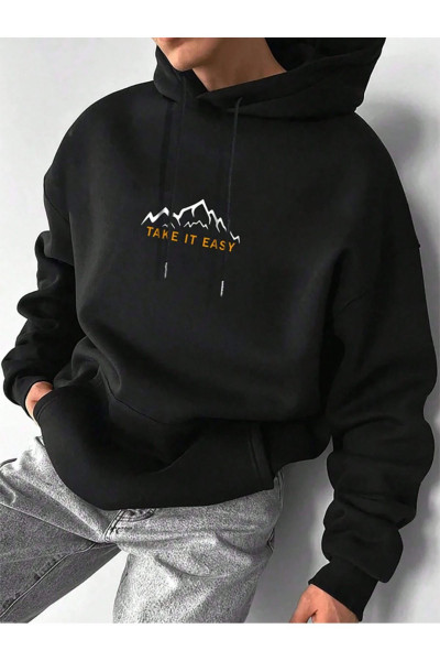 Unisex Kadın/Erkek TAKE Renkli Özel Baskılı Pamuklu Oversize Kapüşonlu Sweatshirt Unisex Kadın/Erkek TAKE Renkli Özel Baskılı Pamuklu Oversize Kapüşonlu Sweatshirt