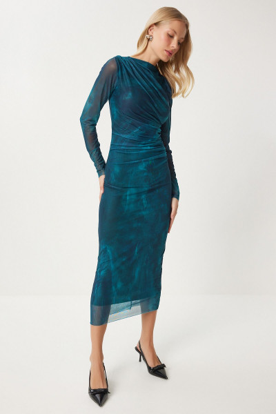 Kadın Yeşil Büzgülü Saran Tül Elbise DK00173 Kadın Yeşil Büzgülü Saran Tül Elbise DK00173