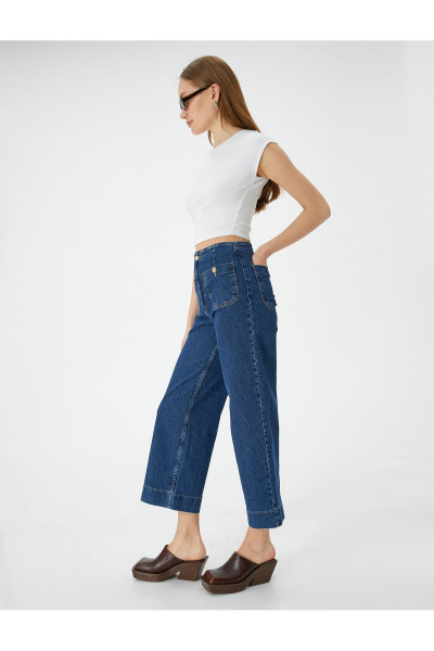 Kısa Geniş Paça Kot Pantolon Yüksek Bel Rahat Kalıp Önden Cep Detaylı - Sandra Culotte Jeans Kısa Geniş Paça Kot Pantolon Yüksek Bel Rahat Kalıp Önden Cep Detaylı - Sandra Culotte Jeans