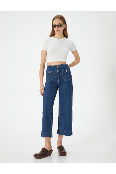 Kısa Geniş Paça Kot Pantolon Yüksek Bel Rahat Kalıp Önden Cep Detaylı - Sandra Culotte Jeans Kısa Geniş Paça Kot Pantolon Yüksek Bel Rahat Kalıp Önden Cep Detaylı - Sandra Culotte Jeans