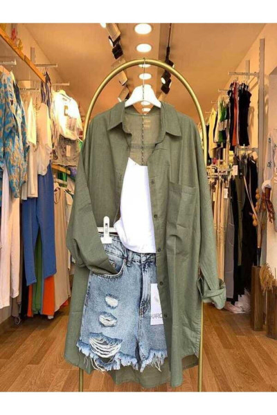 kadın oversize keten gömlek yeni sezon yazlık keten gömlek