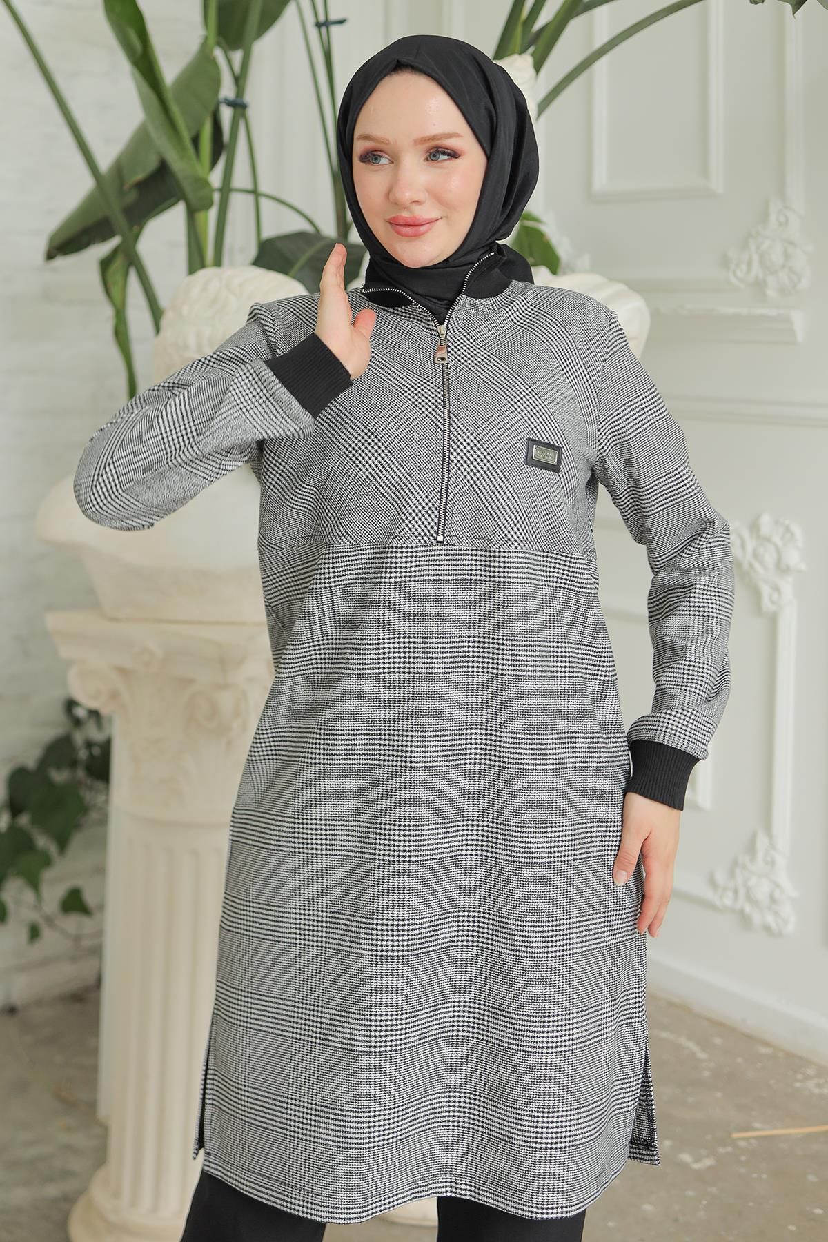 Trend Yarım Fermuarlı Kolları Ribanalı Tunik 24kt416 Trend Yarım Fermuarlı Kolları Ribanalı Tunik 24kt416