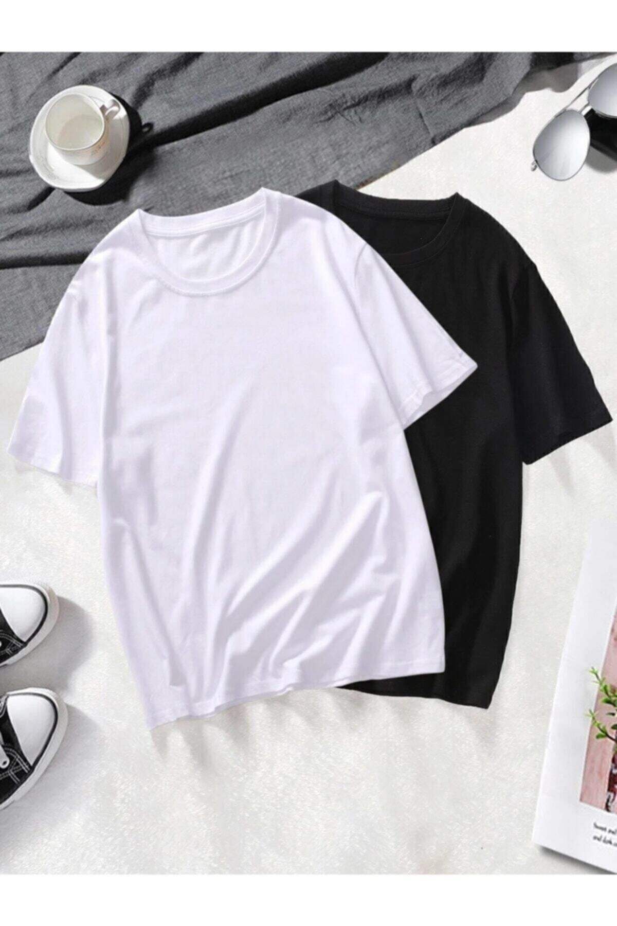 Unisex 2 Li Paket Siyah-beyaz Basic Oversize Penye T-shirt Tişört Unisex 2 Li Paket Siyah-beyaz Basic Oversize Penye T-shirt Tişört