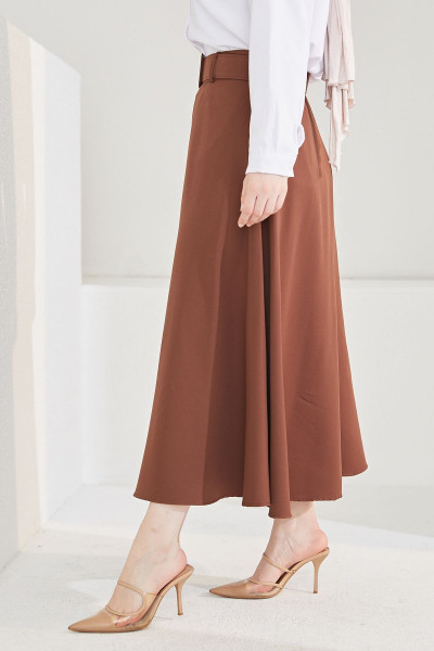 Kemerli Kloş Etek-kahve Kemerli Kloş Etek-kahve