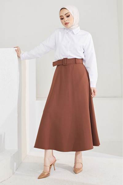 Kemerli Kloş Etek-kahve Kemerli Kloş Etek-kahve