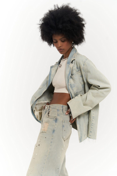 Mai Collection Charleston Kirli Mavi Blazer Jean Ceket