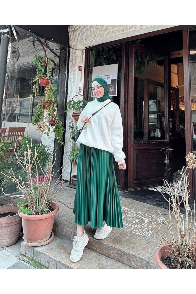 Pilise Etek | Deri Saten Görünümlü Pilise Etek | Deri Saten Görünümlü