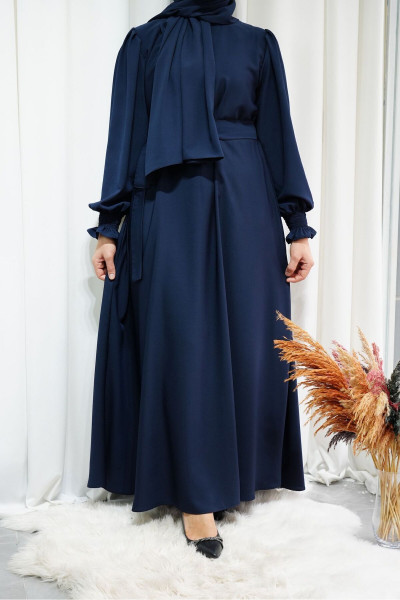 Model Meryem Medine İpeği Çiçek Kol Detaylı Tesettür Elbise (Şal Dahil) - Lacivert - Meryem01020Ş Model Meryem Medine İpeği Çiçek Kol Detaylı Tesettür Elbise (Şal Dahil) - Lacivert - Meryem01020Ş