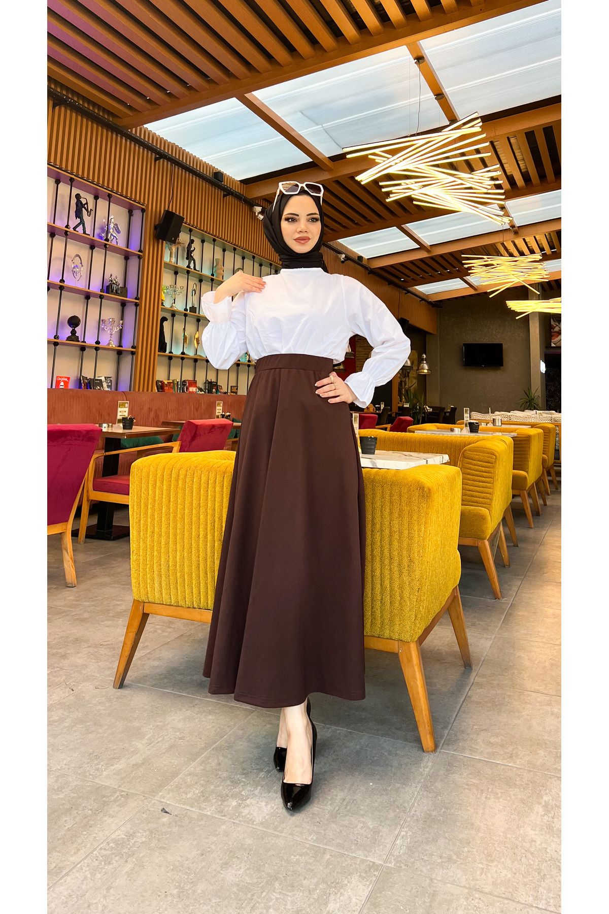 Tesettür Maxi Boy 36-48 Beden Arası (S-M-L-XL) Altı Dikişli Dört Mevsim Skuba Krep Etek Kahverengi Tesettür Maxi Boy 36-48 Beden Arası (S-M-L-XL) Altı Dikişli Dört Mevsim Skuba Krep Etek Kahverengi