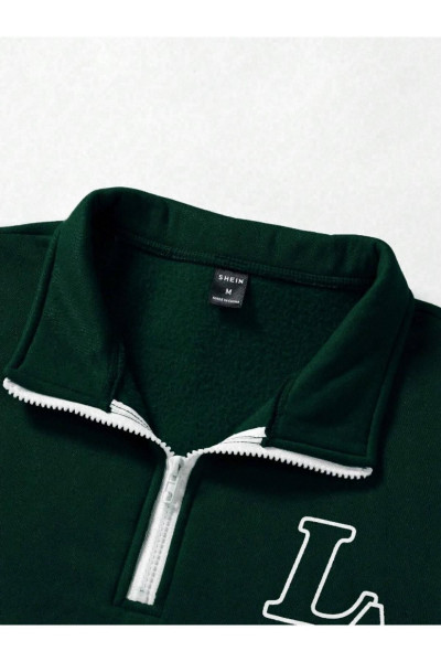 Unisex Yeşil Los Angeles Baskılı Oversize Parçalı Polo Yaka Fermuarlı Sweatshirt Unisex Yeşil Los Angeles Baskılı Oversize Parçalı Polo Yaka Fermuarlı Sweatshirt