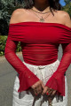 Madonna Yaka İspanyol Kol Tül Crop Bluz