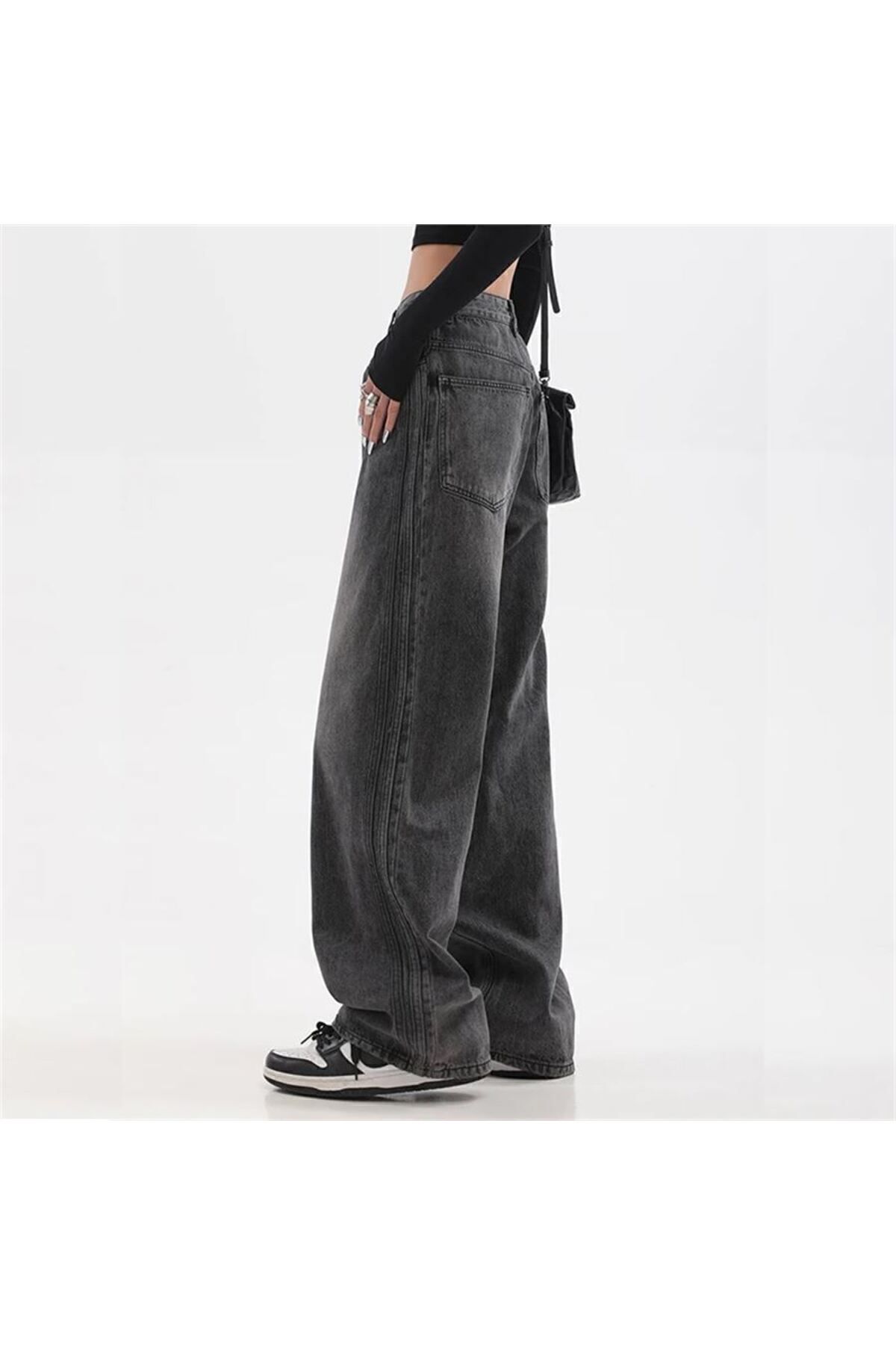 Siyah Yıkamalı Baggy Kot Pantolon Siyah Yıkamalı Baggy Kot Pantolon