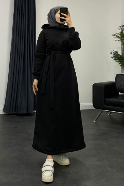 Kapüşonlu Sweat Elbise Siyah Kapüşonlu Sweat Elbise Siyah