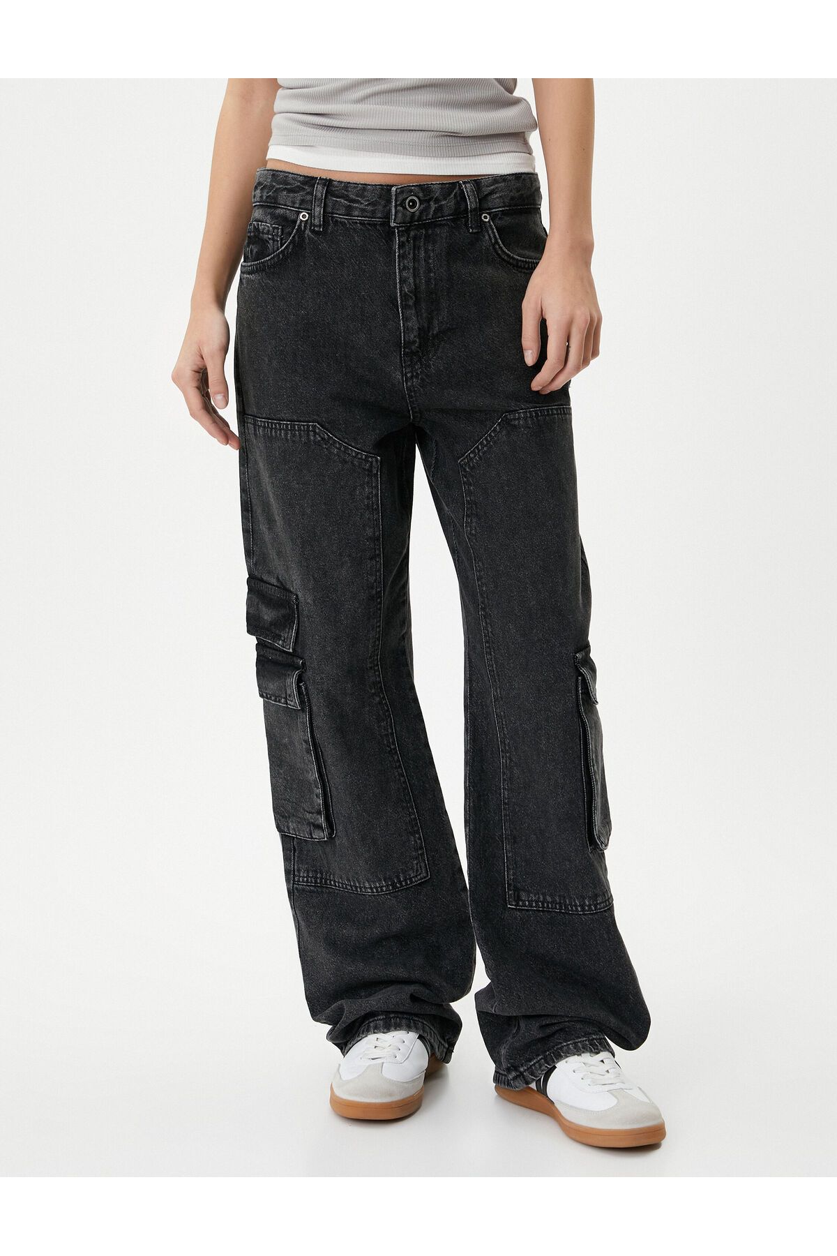 Straight Jean Kargo Kot Pantolon Geniş Düz Paça Cepli Pamuklu - Nora Jean Straight Jean Kargo Kot Pantolon Geniş Düz Paça Cepli Pamuklu - Nora Jean