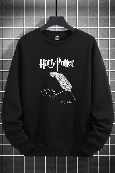 Unisex Kadın Erkek Harry Potter Baskılı Sıfır Yaka Siyah Polar Sweatshirt Unisex Kadın Erkek Harry Potter Baskılı Sıfır Yaka Siyah Polar Sweatshirt