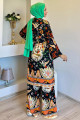 Siyah Desenli Tesettür Viskon Kimono İkili Takım Siyah Desenli Tesettür Viskon Kimono İkili Takım