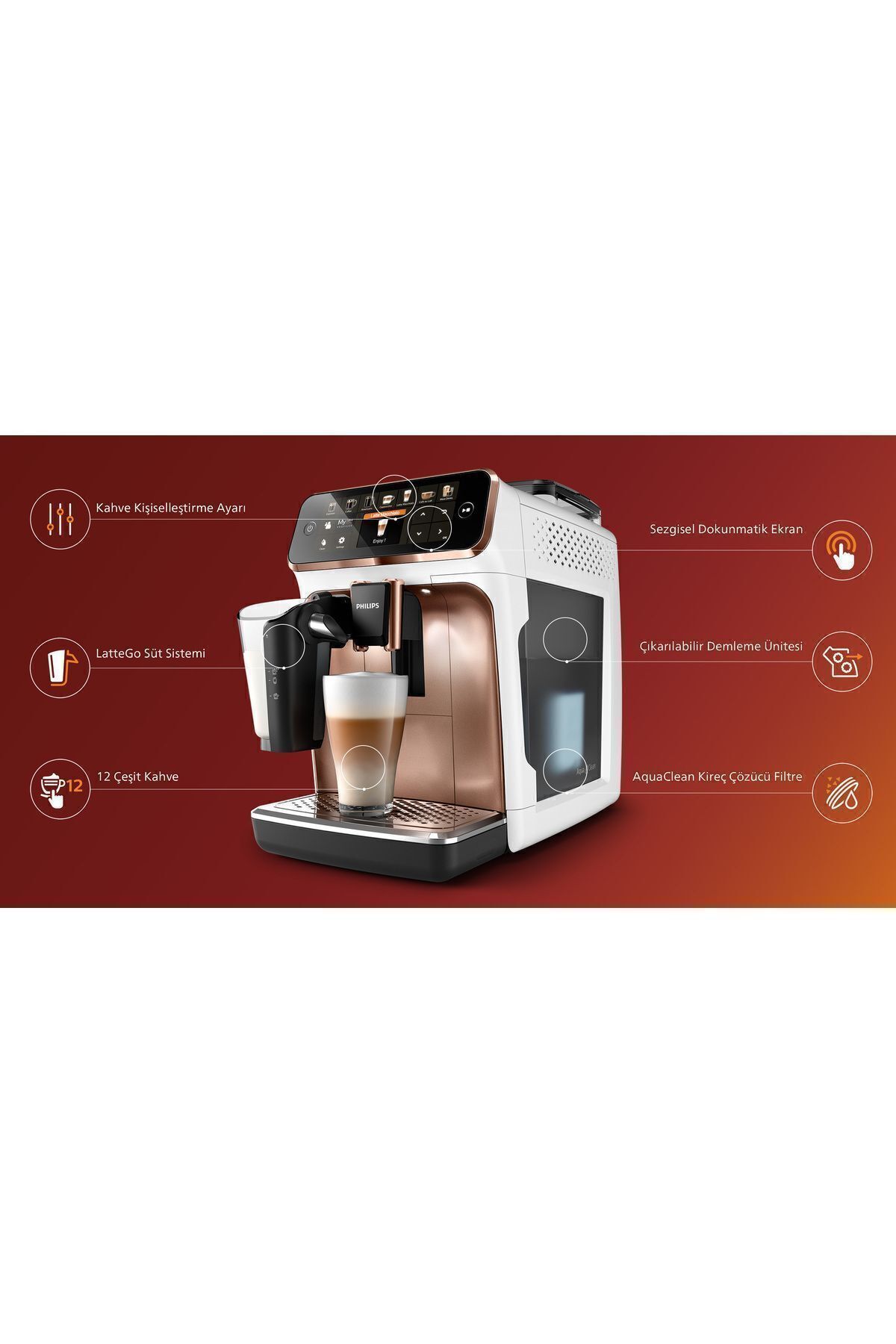 LatteGo Tam Otomatik Espresso Makinesi, Tek Dokunuşla 12 Çeşit İçecek, EP5443/70 LatteGo Tam Otomatik Espresso Makinesi, Tek Dokunuşla 12 Çeşit İçecek, EP5443/70
