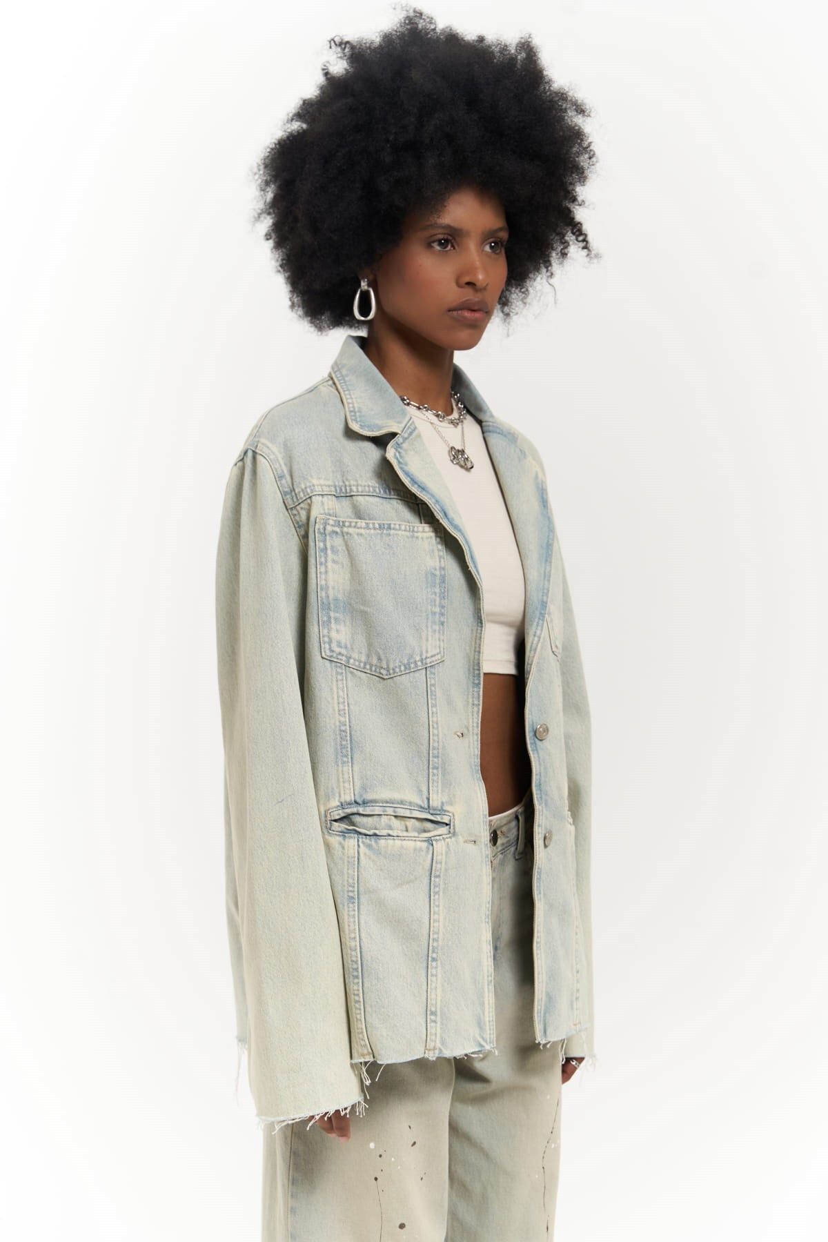 Mai Collection Charleston Kirli Mavi Blazer Jean Ceket Mai Collection Charleston Kirli Mavi Blazer Jean Ceket