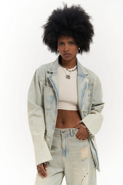 Mai Collection Charleston Kirli Mavi Blazer Jean Ceket