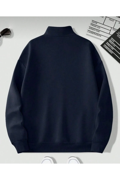 Lacivert Dik Yaka Yarım Fermuarlı Düz Kazak Sweatshirt Lacivert Dik Yaka Yarım Fermuarlı Düz Kazak Sweatshirt