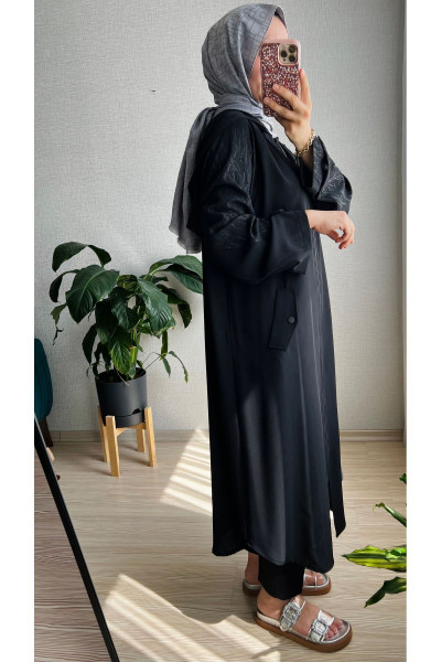Tesettür Uzun Siyah Kap Giyçık