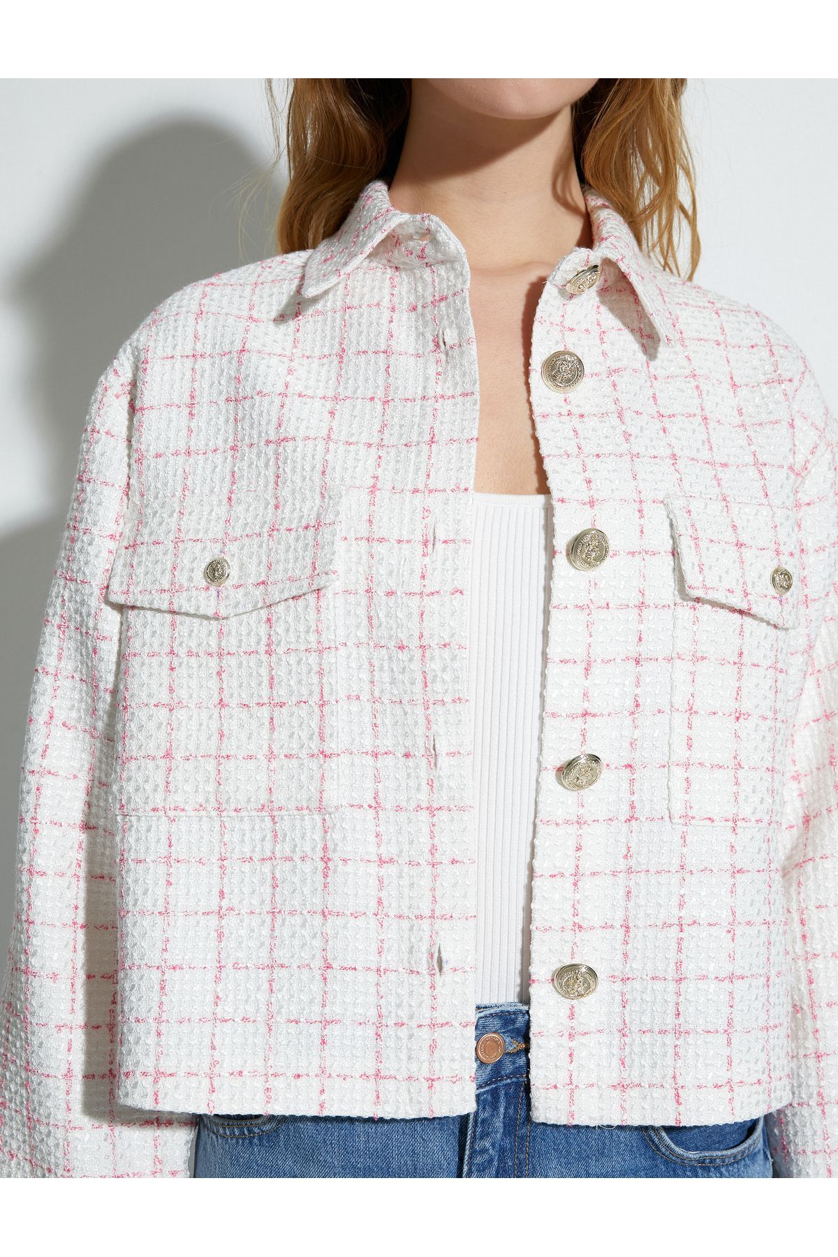 Tüvit Ceket Kapaklı Cepli Düğmeli Gömlek Yaka Tüvit Ceket Kapaklı Cepli Düğmeli Gömlek Yaka