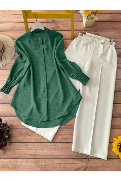 Kol Manşeti Drapeli Oval Kesim Gömlek