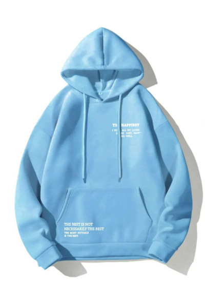 Unisex Bebe Mavisi Happiest Baskılı Oversize Kapşonlu Sweatshirt Unisex Bebe Mavisi Happiest Baskılı Oversize Kapşonlu Sweatshirt