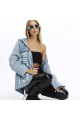 Yazı Detaylı Kapüşonlu Rahat Kesim Denim Ceket Yazı Detaylı Kapüşonlu Rahat Kesim Denim Ceket