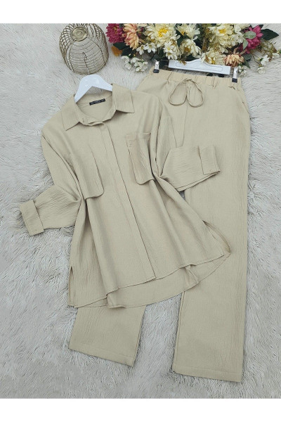 Körüklü Cepli İkili Keten Takım Körüklü Cepli İkili Keten Takım