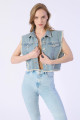 Taşlı Sıfır Kol Püsküllü Denim Ceket Taşlı Sıfır Kol Püsküllü Denim Ceket