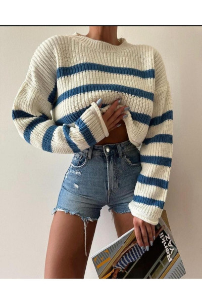 Kadın Trend Çzigili Triko Crop Kazak Kadın Trend Çzigili Triko Crop Kazak