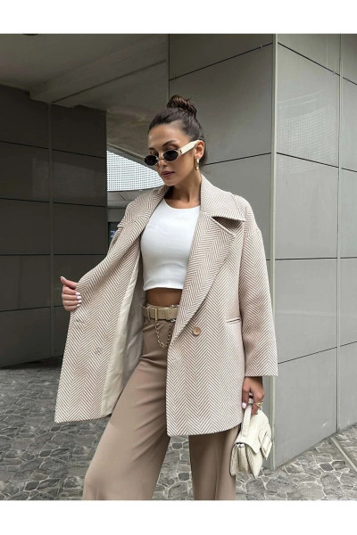 Sütlü Kahve Balık Sırtı Astarli Kruvaze Yaka Oversize Kısa Kaban Sütlü Kahve Balık Sırtı Astarli Kruvaze Yaka Oversize Kısa Kaban