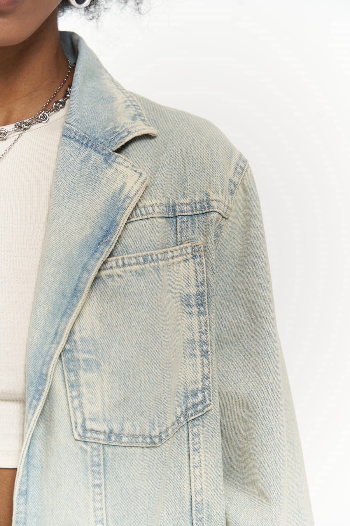Mai Collection Charleston Kirli Mavi Blazer Jean Ceket Mai Collection Charleston Kirli Mavi Blazer Jean Ceket