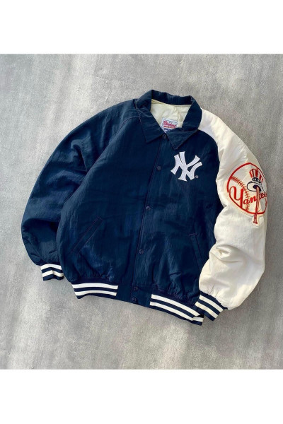 Streetwear Unisex İçi Astarlı Vintage Yankees Mavi Yarışçı Bomber Ceket Streetwear Unisex İçi Astarlı Vintage Yankees Mavi Yarışçı Bomber Ceket