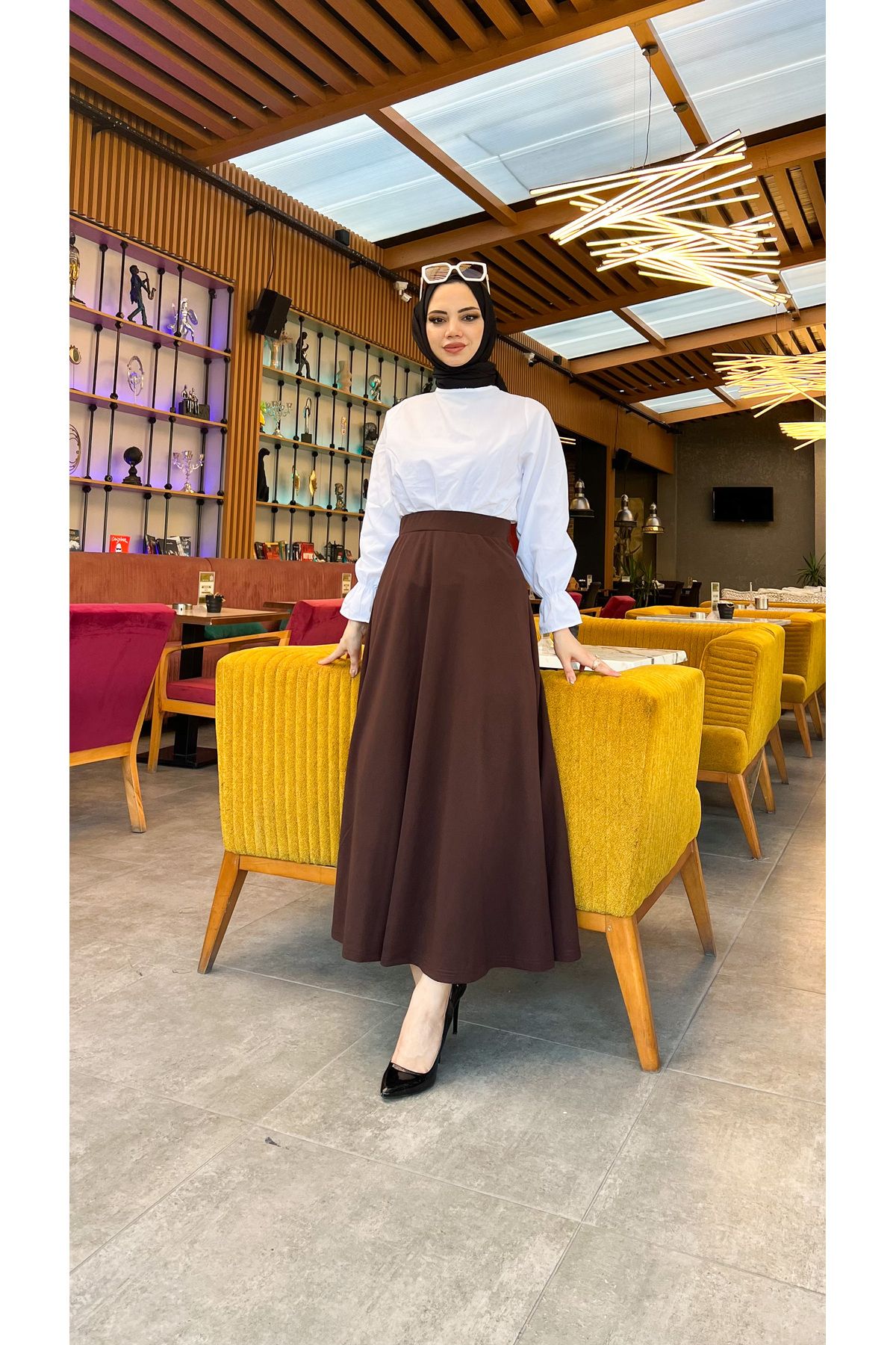 Tesettür Maxi Boy 36-48 Beden Arası (S-M-L-XL) Altı Dikişli Dört Mevsim Skuba Krep Etek Kahverengi Tesettür Maxi Boy 36-48 Beden Arası (S-M-L-XL) Altı Dikişli Dört Mevsim Skuba Krep Etek Kahverengi